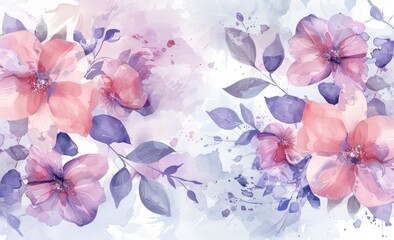 Fototapeta na wymiar watercolor flowers on white background, in the style of light magenta and light indigo, naturalistic depictions of flora