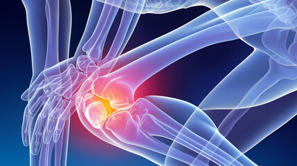 膝痛の視覚表現: ルンバー領域での痛みと不快感を具現化したイメージ. - obrazy, fototapety, plakaty