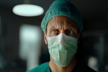 young European man with a mask