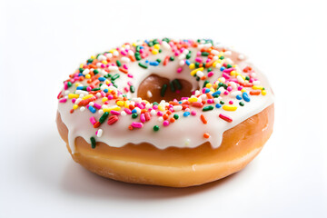 Sweet Temptation; Delectable Glazed Donut With Sprinkles Set Upon a Rustic Wooden Background.