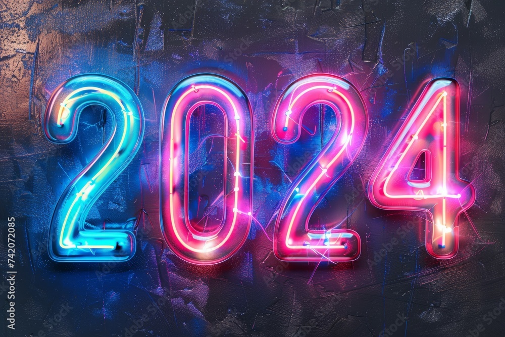 Poster the number 2024, plans and results of the year concept. background with selective focus and copy spa
