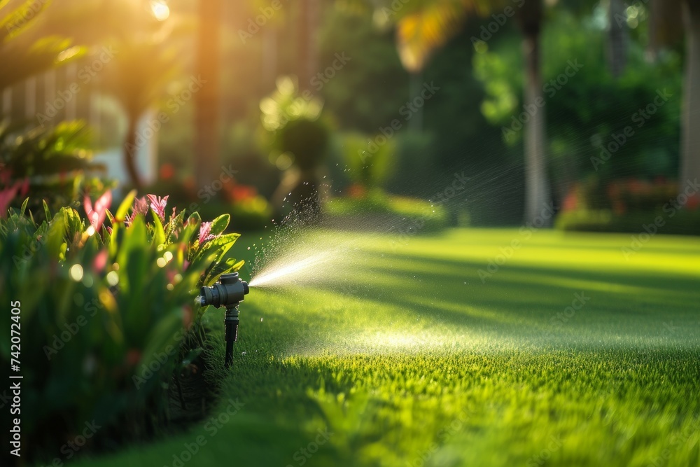 Poster watering and irrigation concept. background with selective focus and copy space