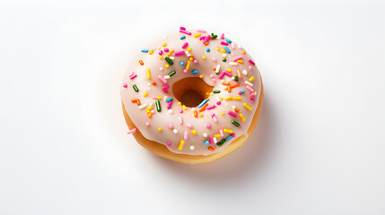 Sweet Temptation; Delectable Glazed Donut With Sprinkles Set Upon a Rustic Wooden Background.