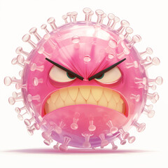 Isolated 3d cartoon bacteria, funny angry virus, cute microorganism on a white background. A parody, a caricature. The illustration is isolated on a transparent background.