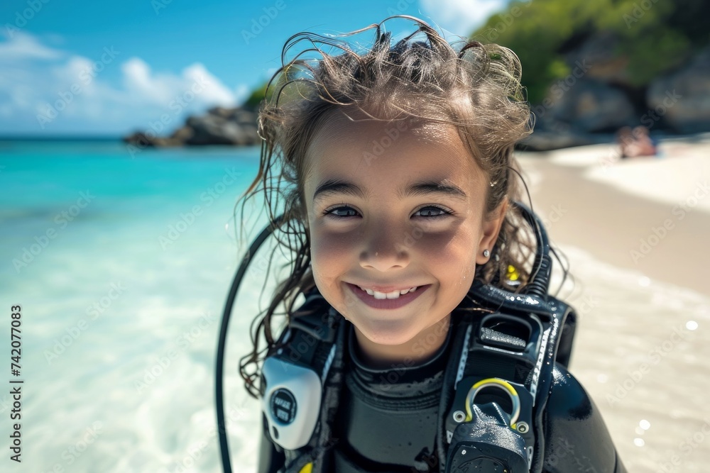 Poster child at diving lessons. background with selective focus and copy space
