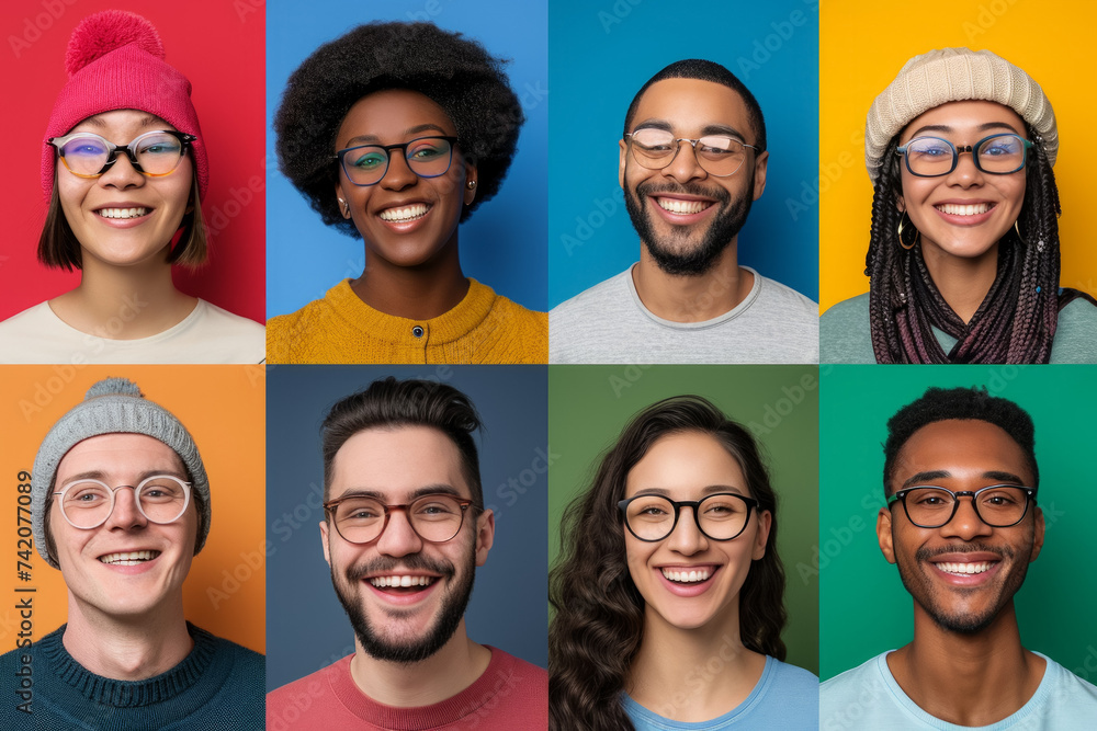 Poster portrait of different people. background with selective focus and copy space