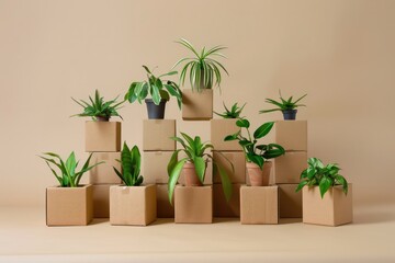 cardboard boxes with plants in them