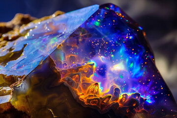 Luminous Opal Essence: Cosmic Dance of Hues in a Gemstone Macro View