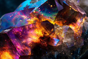 Galactic Fire: Opulent Opal Crystals with Fiery Nebulae Embellishments