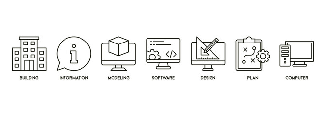 BIM banner web icon vector illustration concept for building information modeling with icon and symbol of building, information, modeling, software