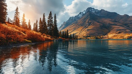 Beautiful mountain and lake. Created with generative AI.
