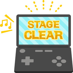 STAGE CLEARと表示された携帯ゲーム機