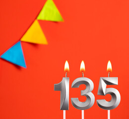 Birthday card - Number 135 candle in orange background