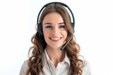 Smiling woman with headphones and microphone
