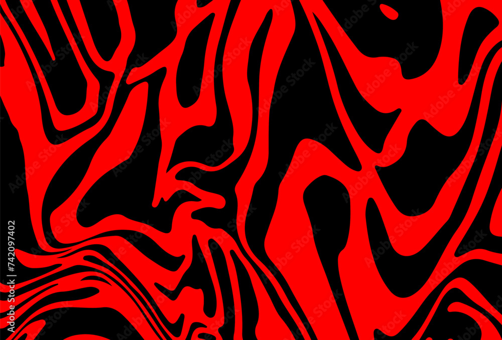 Aufkleber Abstract trippy red and black psychedelic background with melting and distorting lines resembling meat texture.