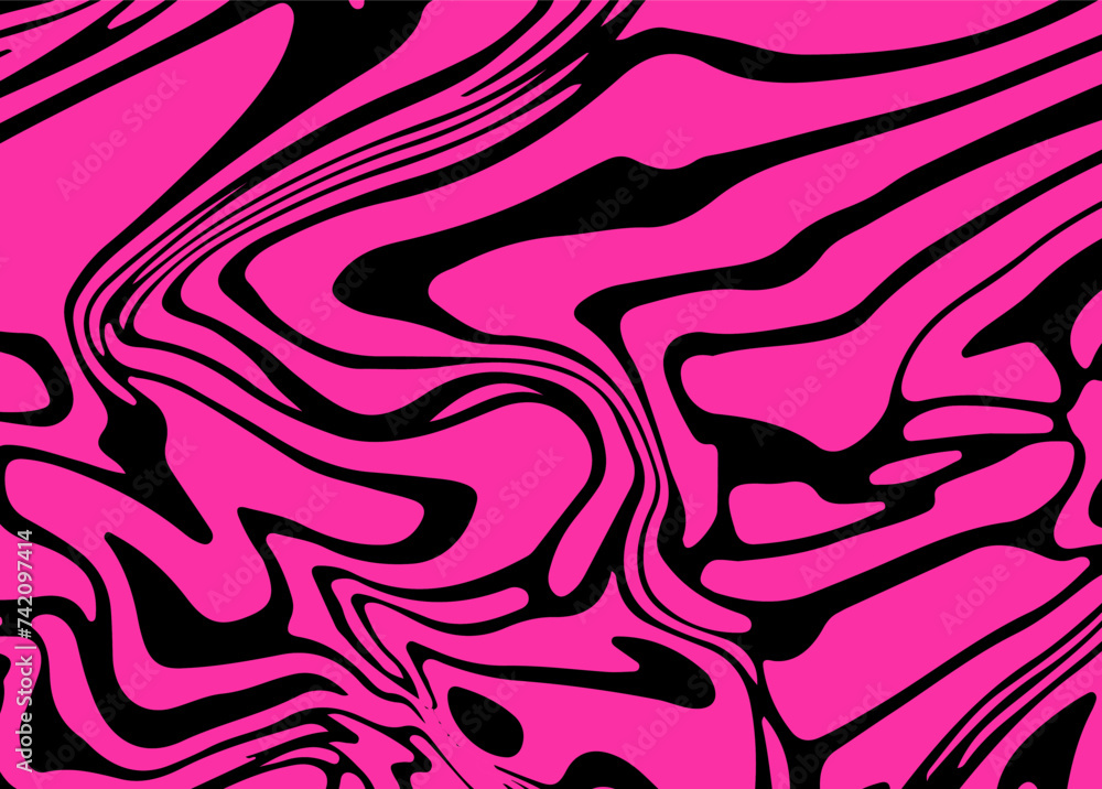 Poster Psychedelic background with abstract, trippy patterns in pink color with melting and distorting lines.
