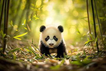 Adorable Panda Cub in a Bamboo Grove