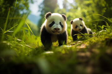 Adorable Panda Cubs in a Bamboo Grove