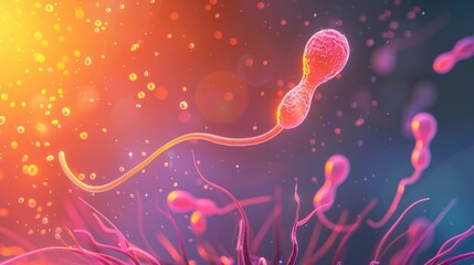 Vibrant Close-up of Sperm Cells on a Colorful Abstract Background - obrazy, fototapety, plakaty