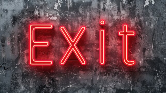 Gritty Urban Exit Neon Sign on Concrete Wall
