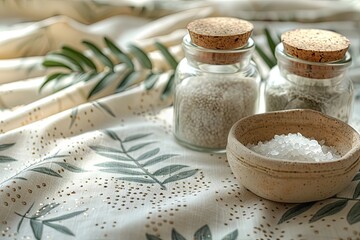 Fototapeta na wymiar Serene Health Retreat with Dried Herbs and Sea Salt
