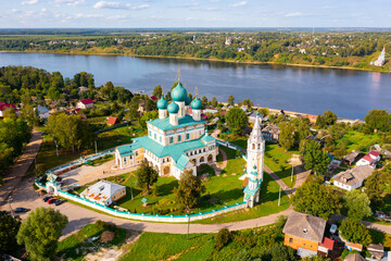 Summer aerial view of Orthodox Cathedral of Resurrection, monument of medieval church architecture...