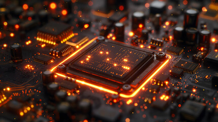Glowing Circuitry of an Electronic Motherboard