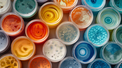 Assortment of Colorful Paint Cans from Above