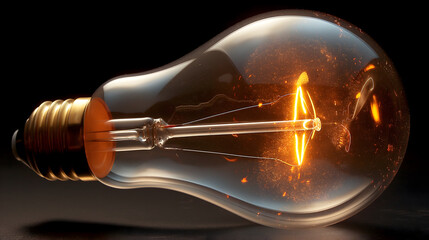Glowing Incandescent Light Bulb on Dark Background - Powered by Adobe