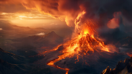 Naklejka premium Majestic Volcano Eruption at Sunset