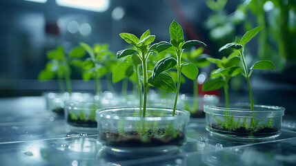 Young Plants Growing in Laboratory Setting