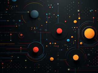 Geometric circles and dots on a black background. AI Generation.
