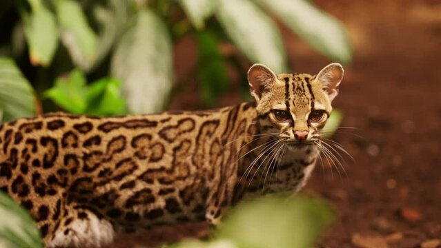 Wild Cat Margay Gazing In The Distance In Forest