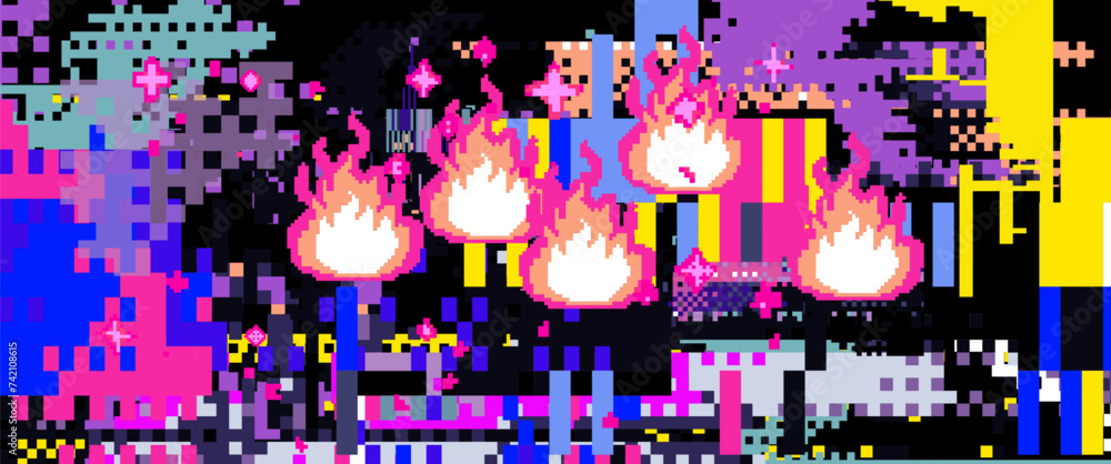 Poster abstract glitched and pixelated background.