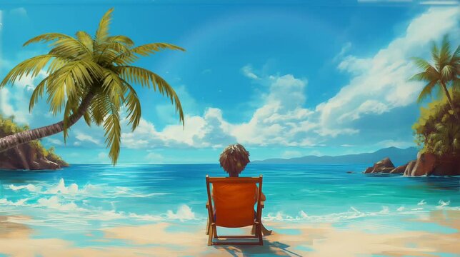Person relax in the beach. Seamless looping time-lapse video animation background