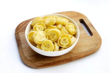 Banana slices on white background.