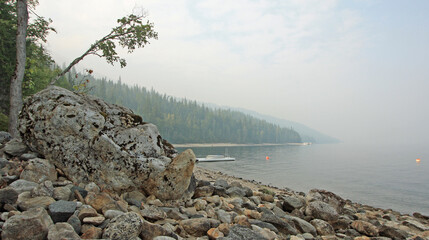 A foggy day at Sushwap Lake BC Canada