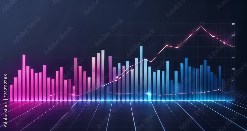 Poster dynamic growth chart with colorful bars and lines