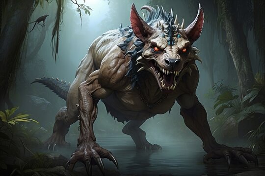 Chupacabra - Predatory Mythical Creature Emerging from Jungle Waters