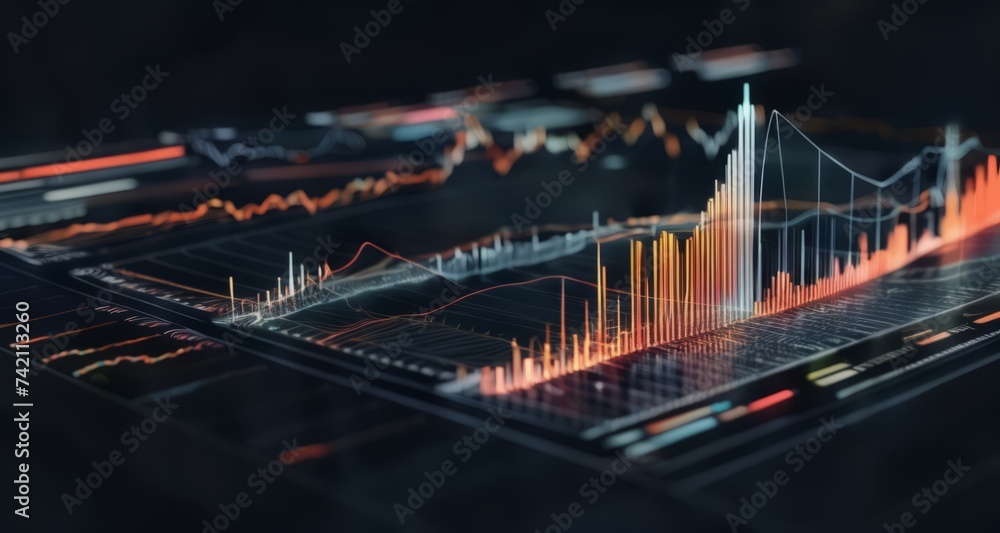 Poster advanced data analytics dashboard with vibrant charts and graphs