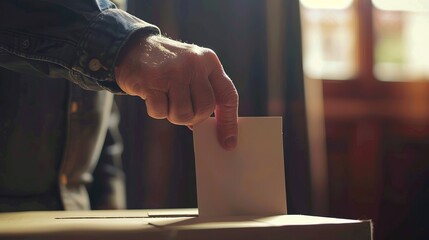Civic duty and democratic participation with an illustration of a people delicately placing the vote in a ballot.  Generative AI technology