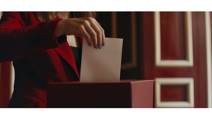 Civic duty and democratic participation with an illustration of a people delicately placing the vote in a ballot.  Generative AI technology