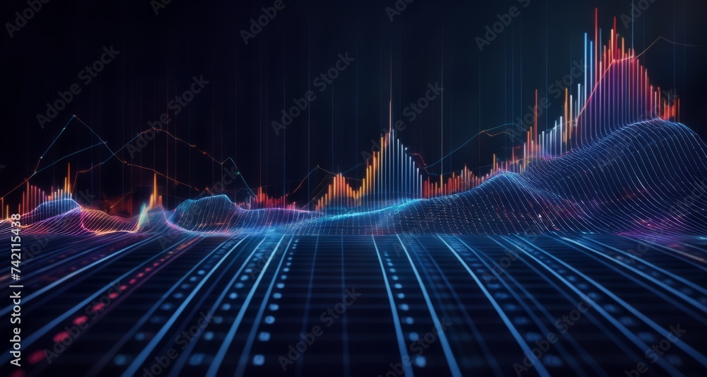 Poster digital landscape with abstract data visualization