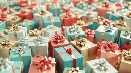 A colorful pile of gift boxes set against a clean white background, evoking the excitement and joy of gift-giving.  Generative AI technology