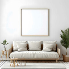 Frame mockup in Scandinavian living room interior, 3d render