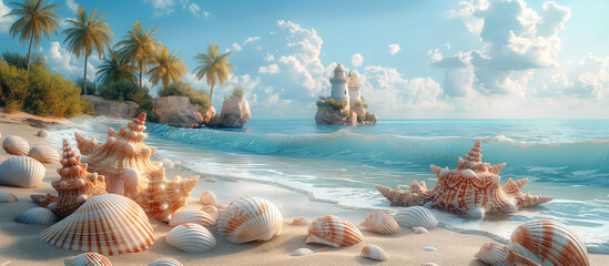 sea shells on the beach - obrazy, fototapety, plakaty