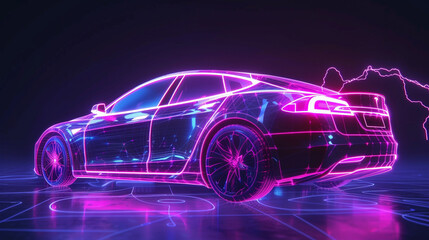 3D animation of a sleek, modern car, surged by bolts of electric energy, creating a captivating and...