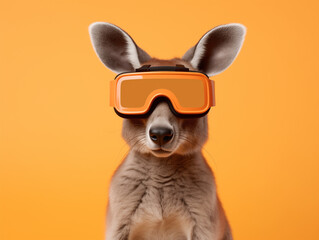 Small Kangaroo Wearing Goggles in Virtual Reality - obrazy, fototapety, plakaty