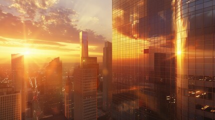 Sunset Reflection on Modern Skyscraper Facade