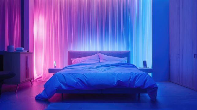 Modern Bedroom with Vibrant Neon Lighting